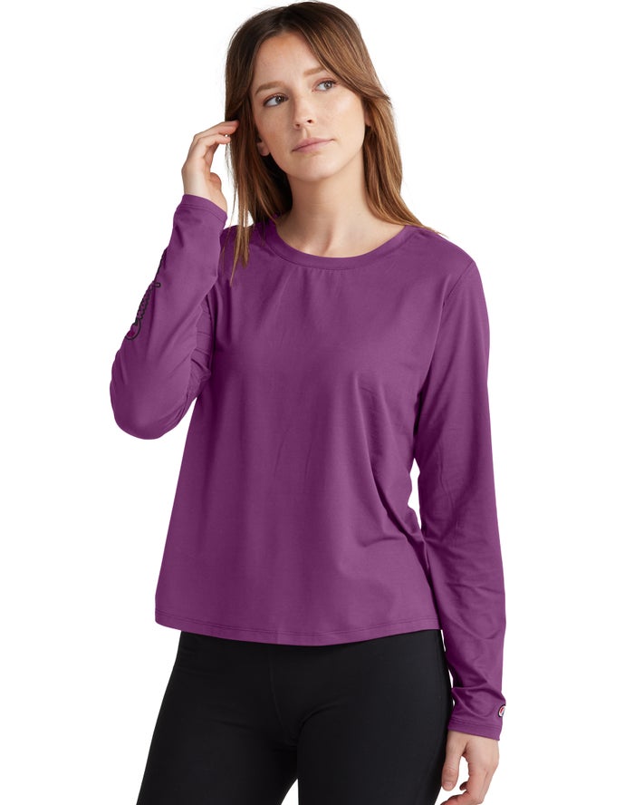 Champion Soft Touch Cutout Long-Sleeve - Naisten TummanVioletit T-Paita - Suomi 1564723-OB